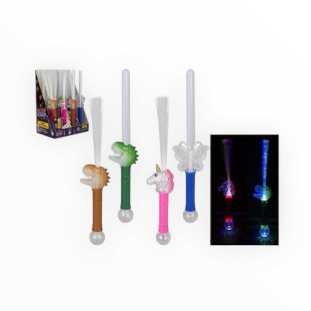 LED Fibre Optic Flashing Glow Wand Sticks (Dinosaur/Unicorn/Butterfly)