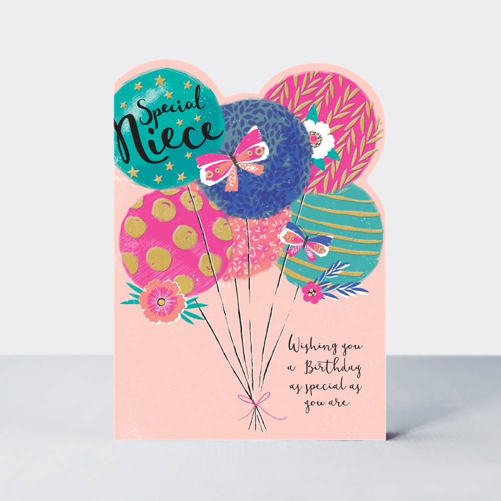 Special Niece” Happy Birthday Card – Beautiful Balloon &amp; Butterfly Design