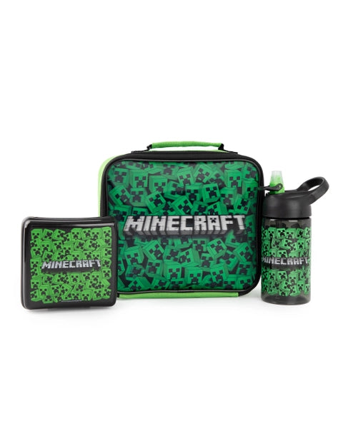 Minecraft Creeper lunch bag with matching bottle and food box
