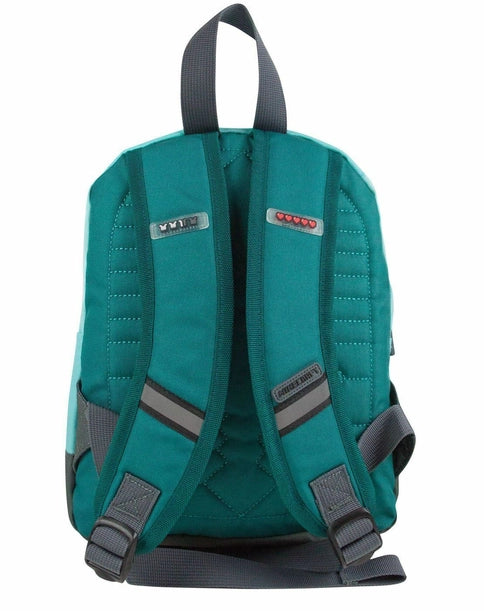 Minecraft Diamond backpack in turquoise and grey with pixel face design and front Minecraft patch.