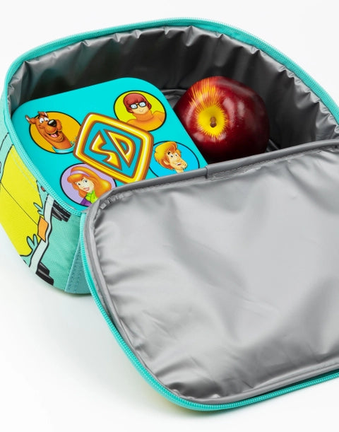 Scooby-Doo lunch bag with Mystery Machine design, drinks bottle and matching food box