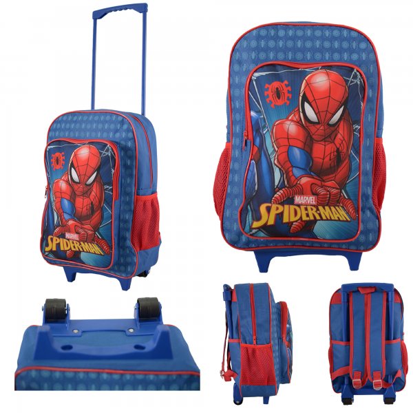 Marvel Spider-Man blue and red kids wheeled backpack with trolley handle and adjustable straps