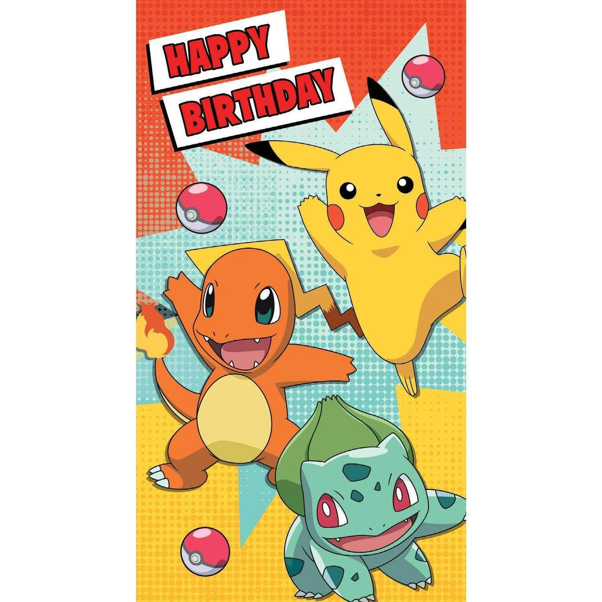 Pokémon “Happy Birthday” Greeting Card – Official Design Featuring Pikachu, Charmander &amp; Bulbasaur