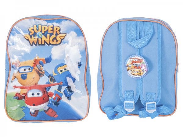 Blue Super Wings kids backpack featuring Super Wings characters