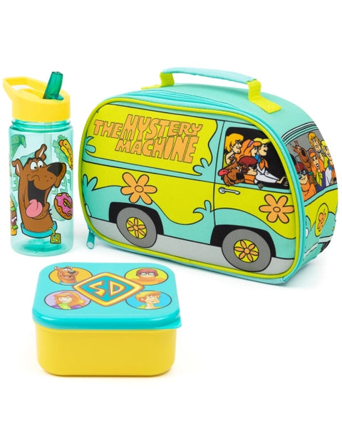 Scooby-Doo lunch bag with Mystery Machine design, drinks bottle and matching food box