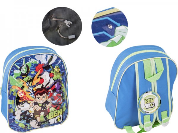 Blue Ben 10 LED light up kids backpack featuring Ben 10 and alien characters