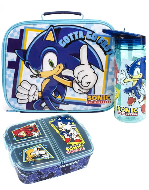 Sonic the Hedgehog lunch bag with water bottle and matching food box