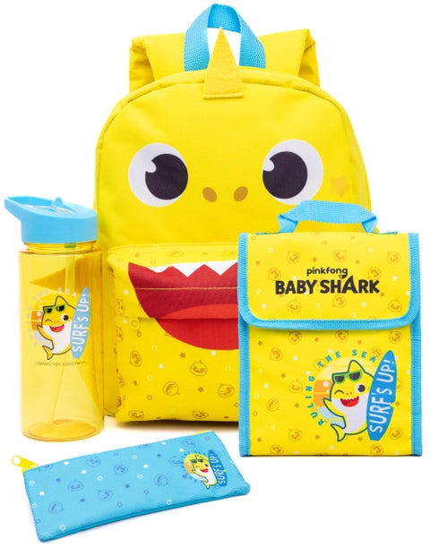 Baby Shark backpack set with matching lunch bag, water bottle and pencil case