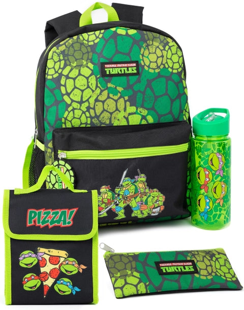 Teenage Mutant Ninja Turtles kids backpack set with green shell pattern and character print
