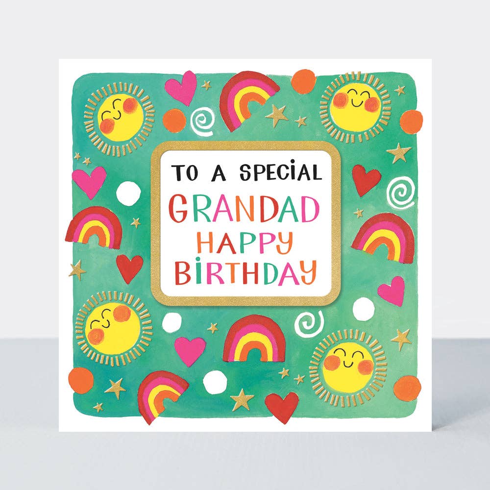 To a Special Grandad” Happy Birthday Card – Bright Sunshine & Rainbows Design