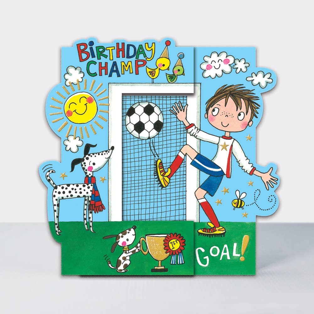 Birthday Champ” 3D Shaped Card – Football Goal Design