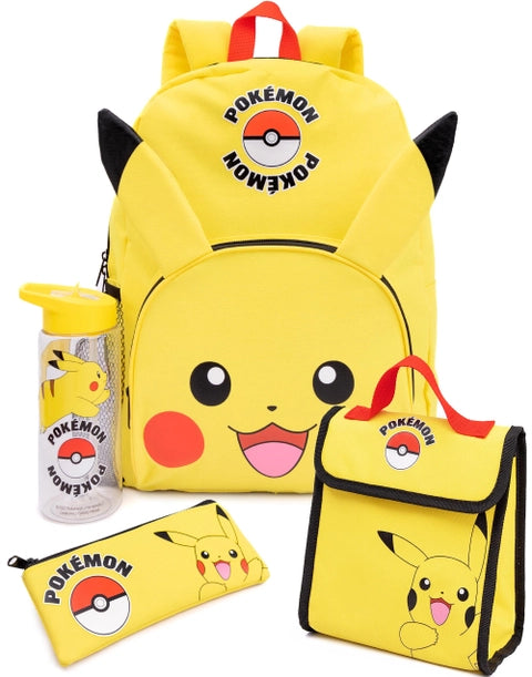 Pikachu Pokémon yellow kids backpack set with lunch bag, water bottle and pencil case