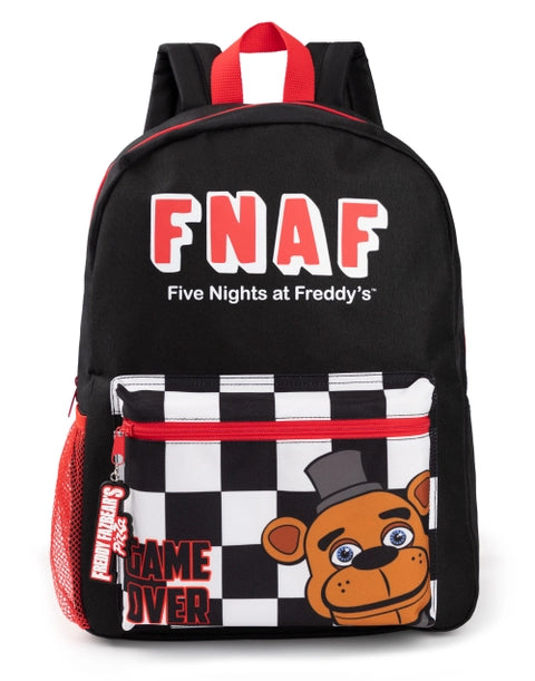 Five Nights at Freddy’s FNAF black backpack with Freddy Fazbear and checkerboard design