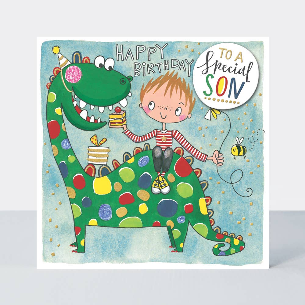 To a Special Son” Dinosaur Birthday Card – Fun and Colourful Design