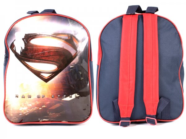Superman Man of Steel kids backpack with iconic shield design and red and navy detailing