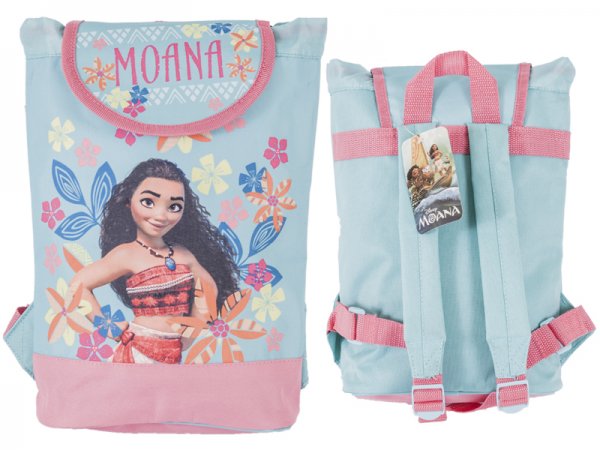 Disney Moana girls backpack in pastel blue and pink with tropical floral design